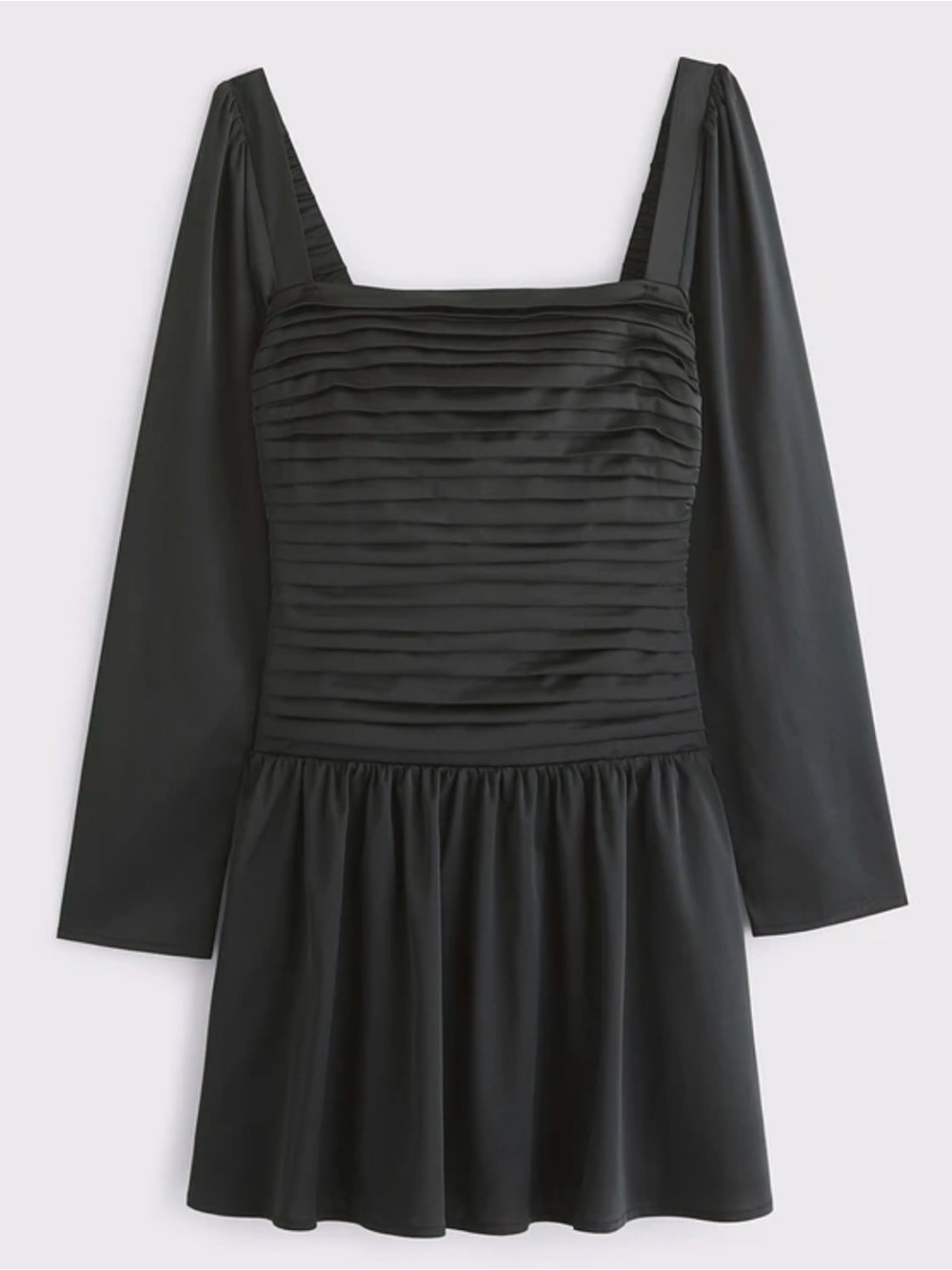 NWT Abercrombie & Fitch Black Long-Sleeve Emerson Drop Waist Satin Midi Dress